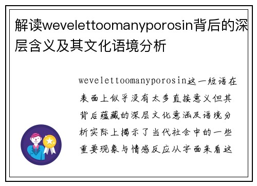 解读wevelettoomanyporosin背后的深层含义及其文化语境分析